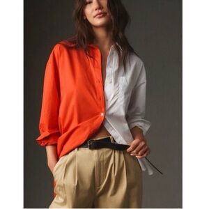 Maeve Orange and White Colorblock Buttondown